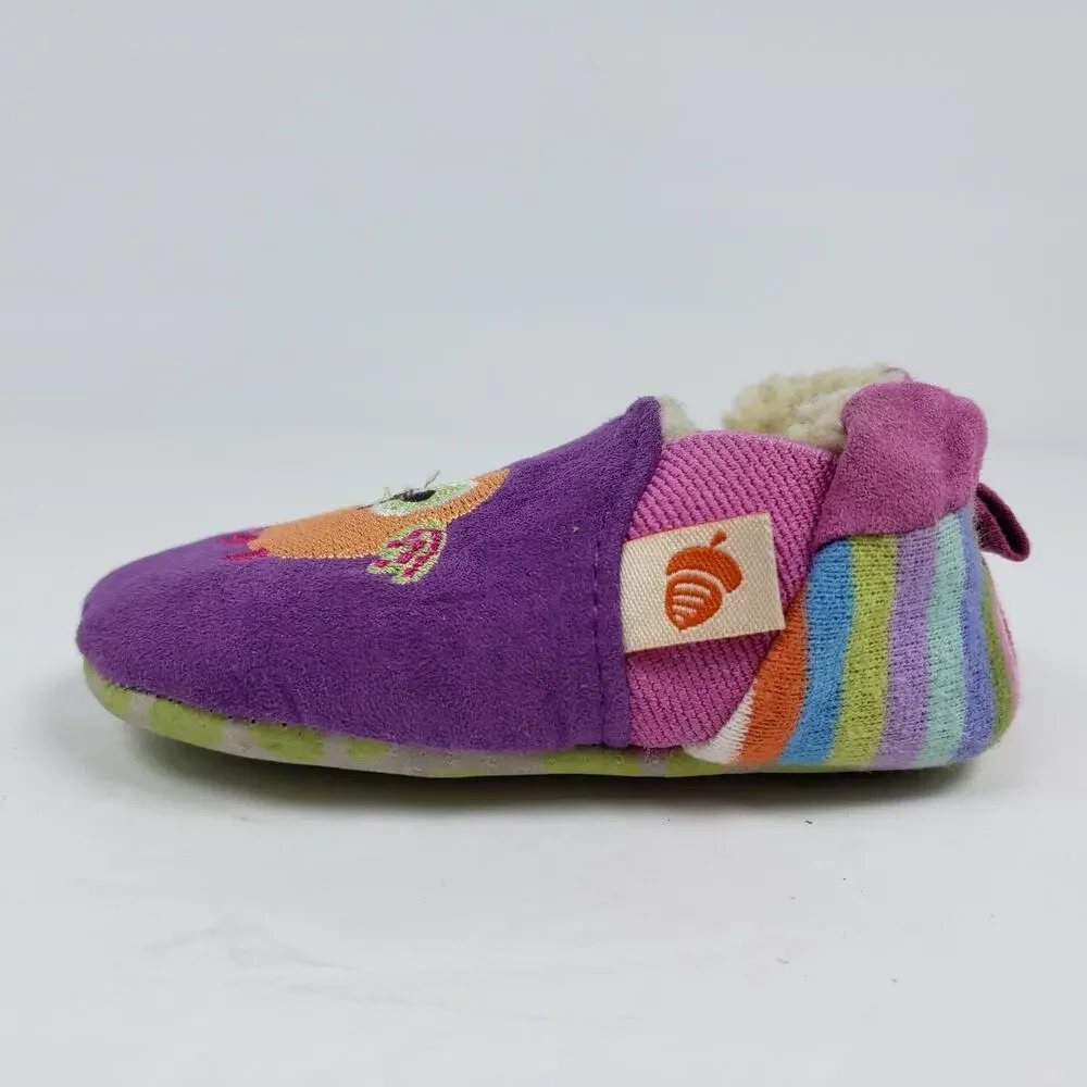 Acorn Critter Owl Infant Baby Girl Size 6-12 Months Slip On Pink Purple Slippers